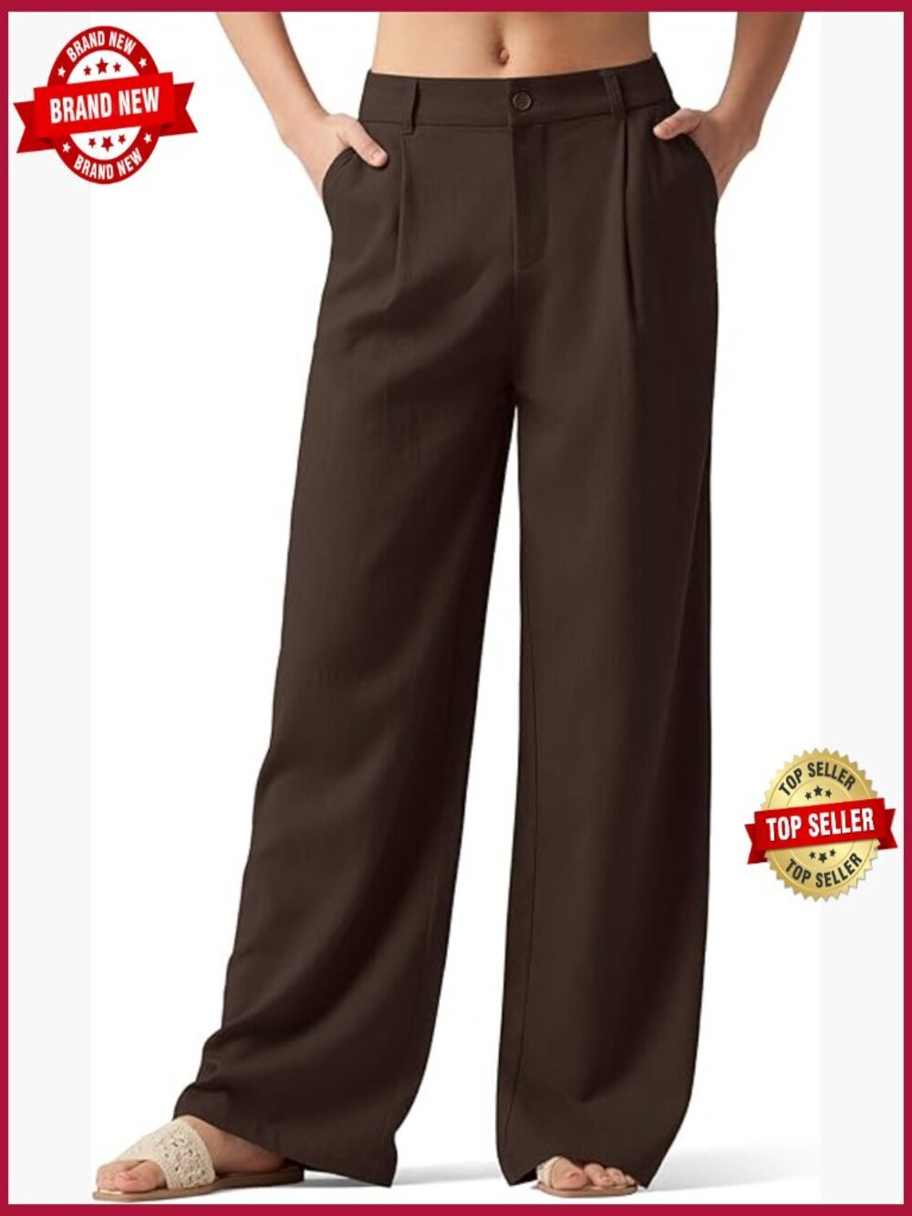 Wide Leg Linen Pants High Waisted Work Slacks with Pockets